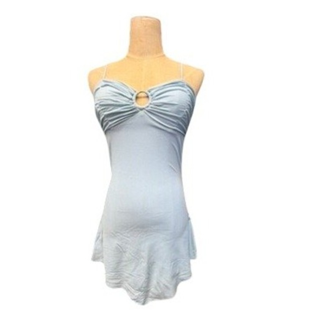 No Boundaries Lt Blue Ruched O-Ring‎ Handkerchief Hem Camisole Top Juniors S 3/5